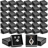 Landical 100 Pcs Jewelry Ring Gift Box 2'' x 2'' x 1'' Cardboard Earring Ring Boxes Small Black Gift Box with Velvet and Sponge Liner Pendant Case Bulk for Necklace Bracelet Earring Display Wedding