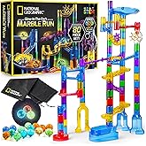 NATIONAL GEOGRAPHIC Glowing Marble Run – Construction Set with 15 Glow in The Dark Glass Marbles & Storage Bag, STEM Gifts fo