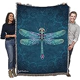 Pure Country Weavers Damask Dragonfly Blanket by Brigid Ashwood - Gift Fantasy Tapestry Throw Woven from Cotton - Made in The USA (72x54)