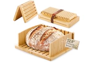 LUKIEBOEE 12.8" Extra-Wide Professional Bread Slicer for Sourdough & Artisan Loaves – Magnetic Expandable Design, Adjustable & Foldable, Scratch-Free Cutting Slot – Ideal for Homemade Bread & Bakery Use