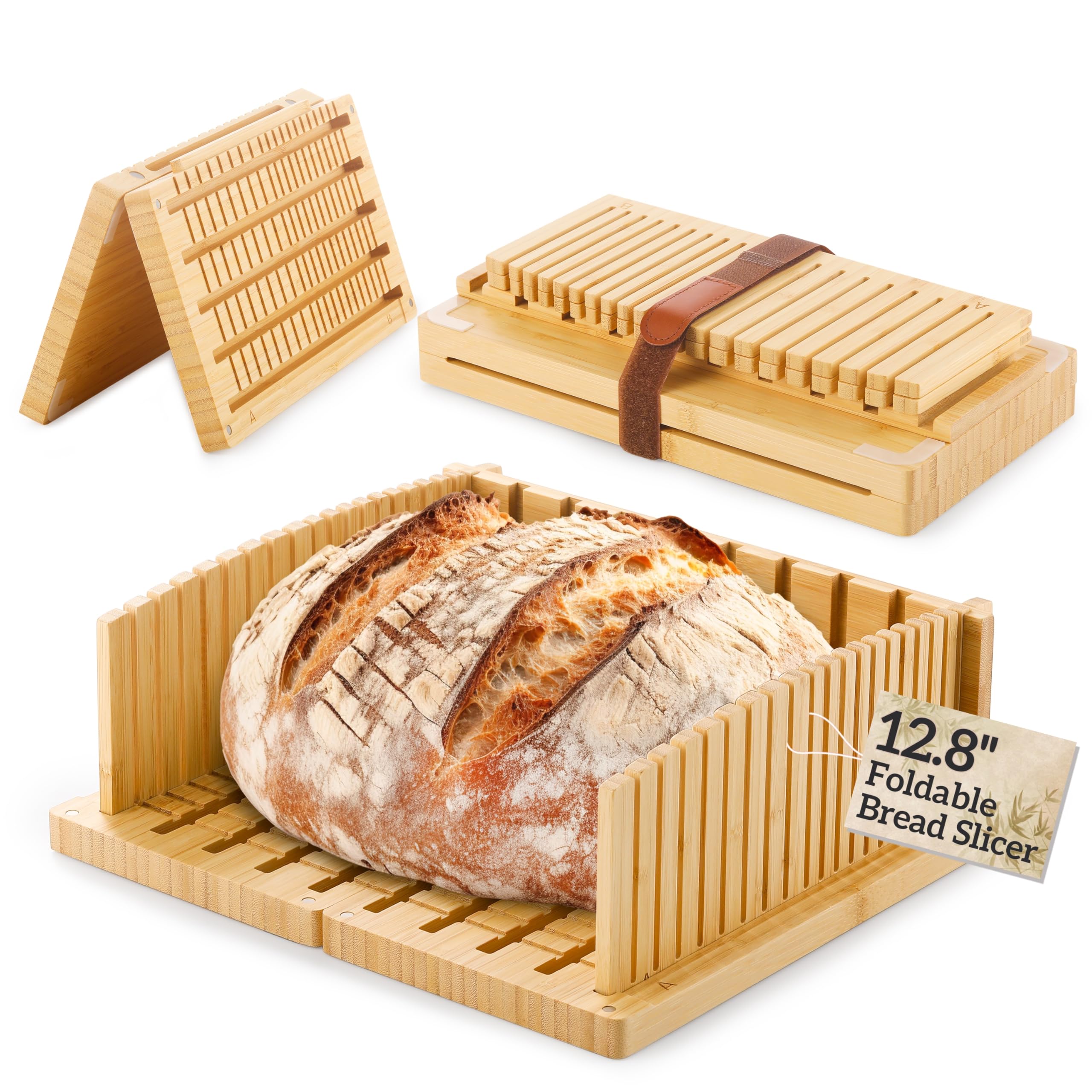 View 1 of 12.8" Extra-Wide Professional Bread Slicer for Sourdough & Artisan Loaves – Magnetic Expandable Design, Adjustable & Foldable, Scratch-Free Cutting Slot – Ideal for Homemade Bread & Bakery Use