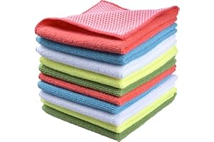 SINLAND Microfiber Dish Cloth for Washing Dishes Towels Rags Best Kitchen Washcloth Cleaning Cloths with Poly Scour Side -Used for Plates, Bowls and Dishes, 5 Color Assorted 12inchx12inch 10pack