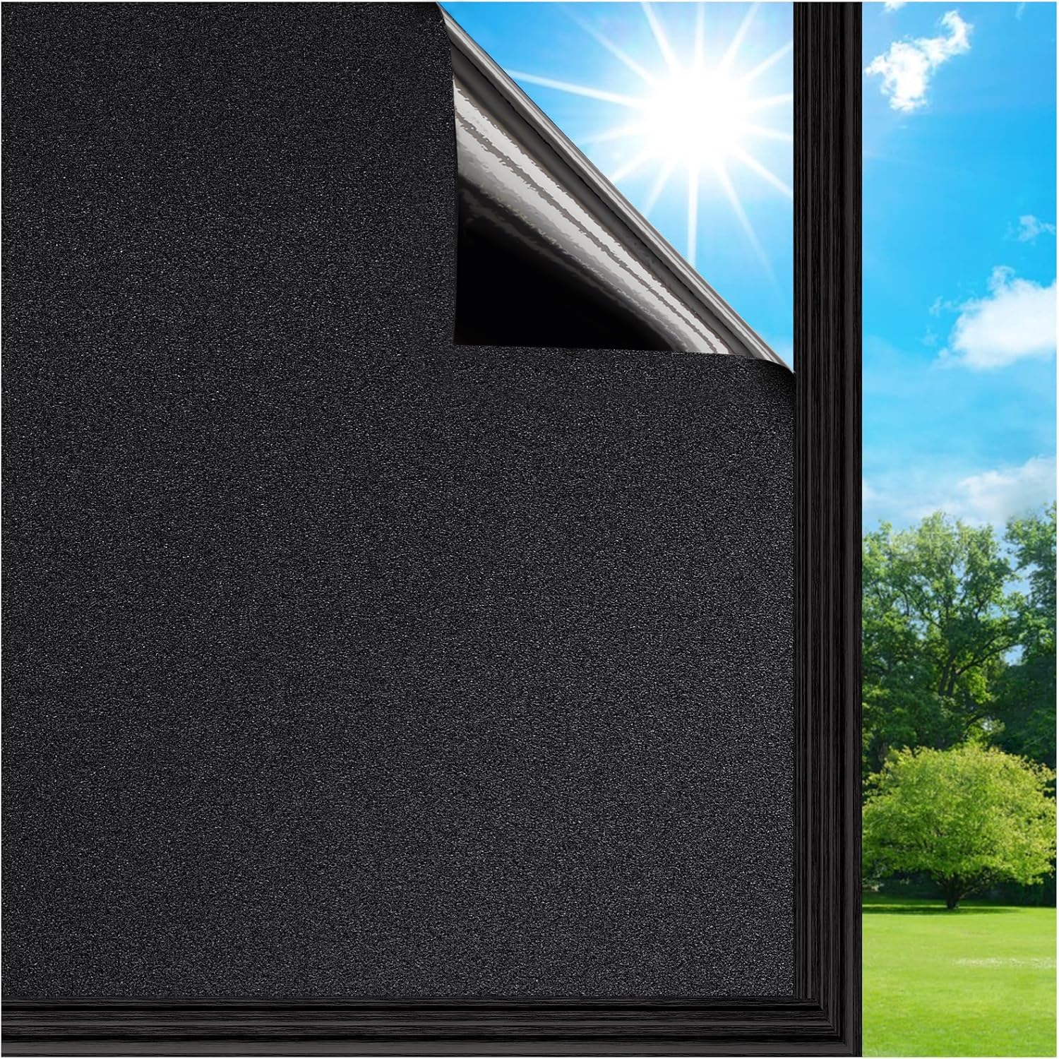 Lifetree Blackout Window Film Privacy for Glass Windows 100% Total Black Out Day and Night No Glue Static Cling Light Blocking Tint for Bedroom (Black, 44.5 * 300cm)