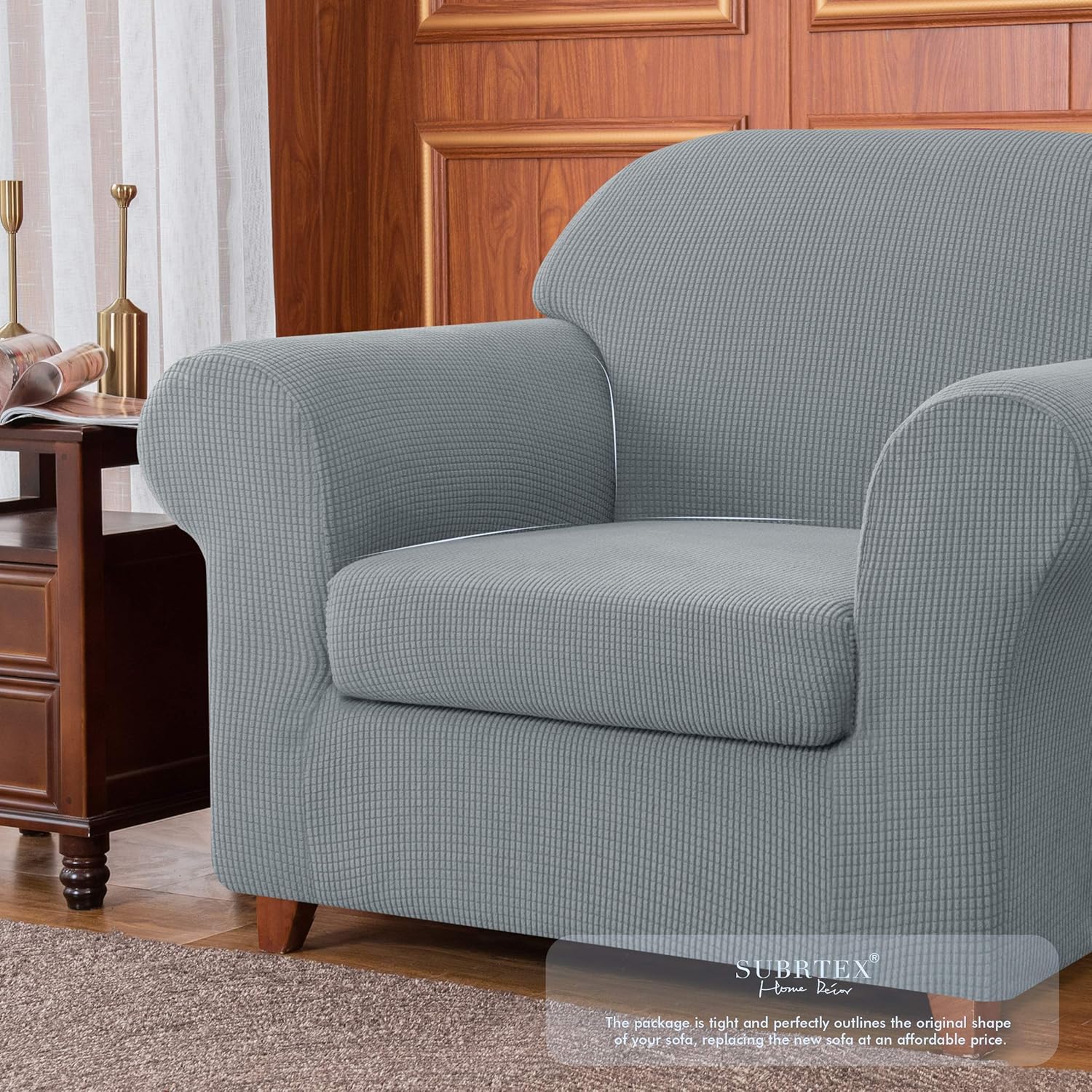 subrtex Sofa Cover 2 Piece Stretch Couch Slipcovers Furniture Protector for Armchair Loveseat Washable Soft Jacquard Fabric Anti Slip, Small, Light Gray: Home & Kitchen