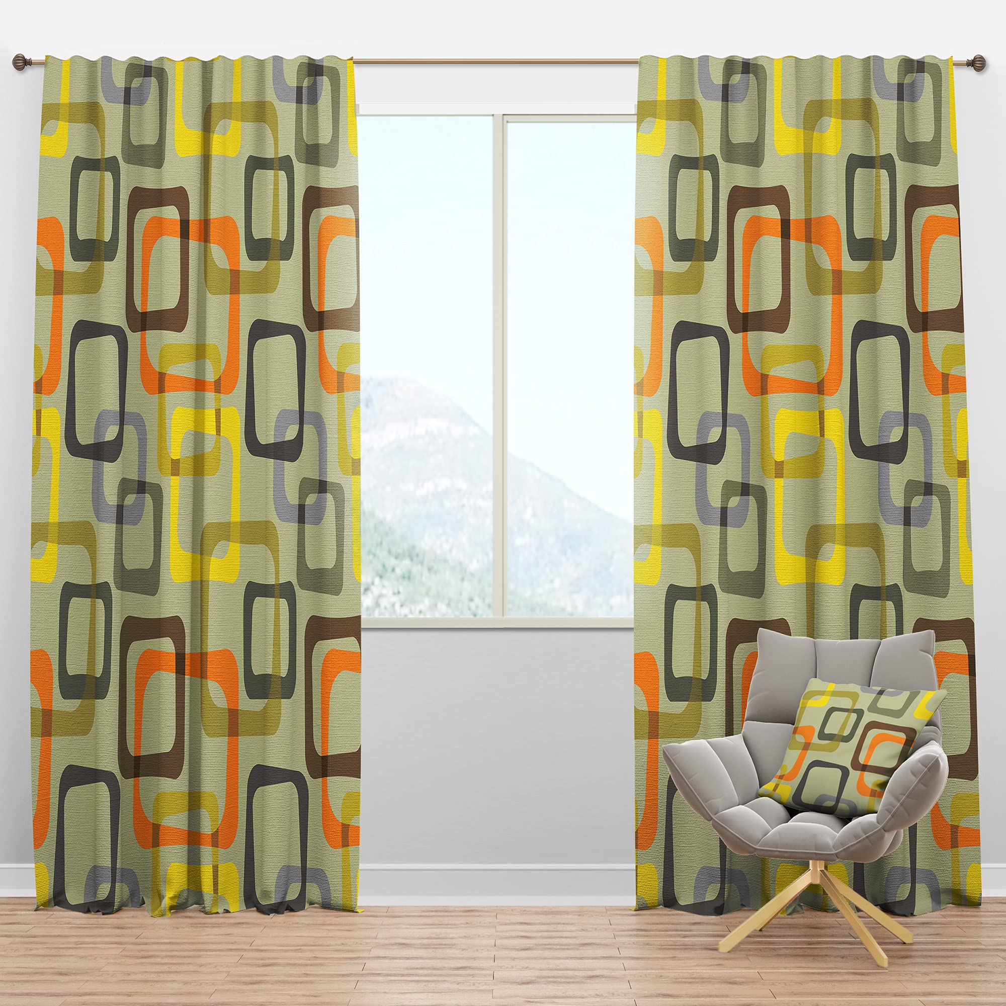 DesignQ Blackout Curtains 'Retro Square Design VII' Curtains for Bedroom, Curtains for Living Room, Curtains & Drapes - Thermal Insulated -Single Panel -52x84