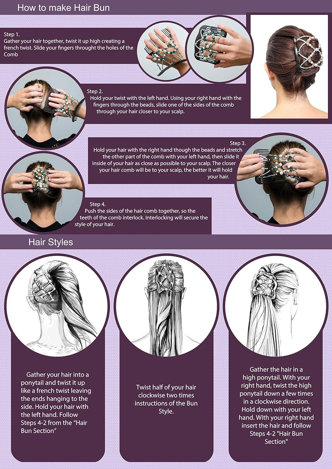 Buy Fancy Combs Usa Wooden Thick Hair Clips Premium Beaded Hair