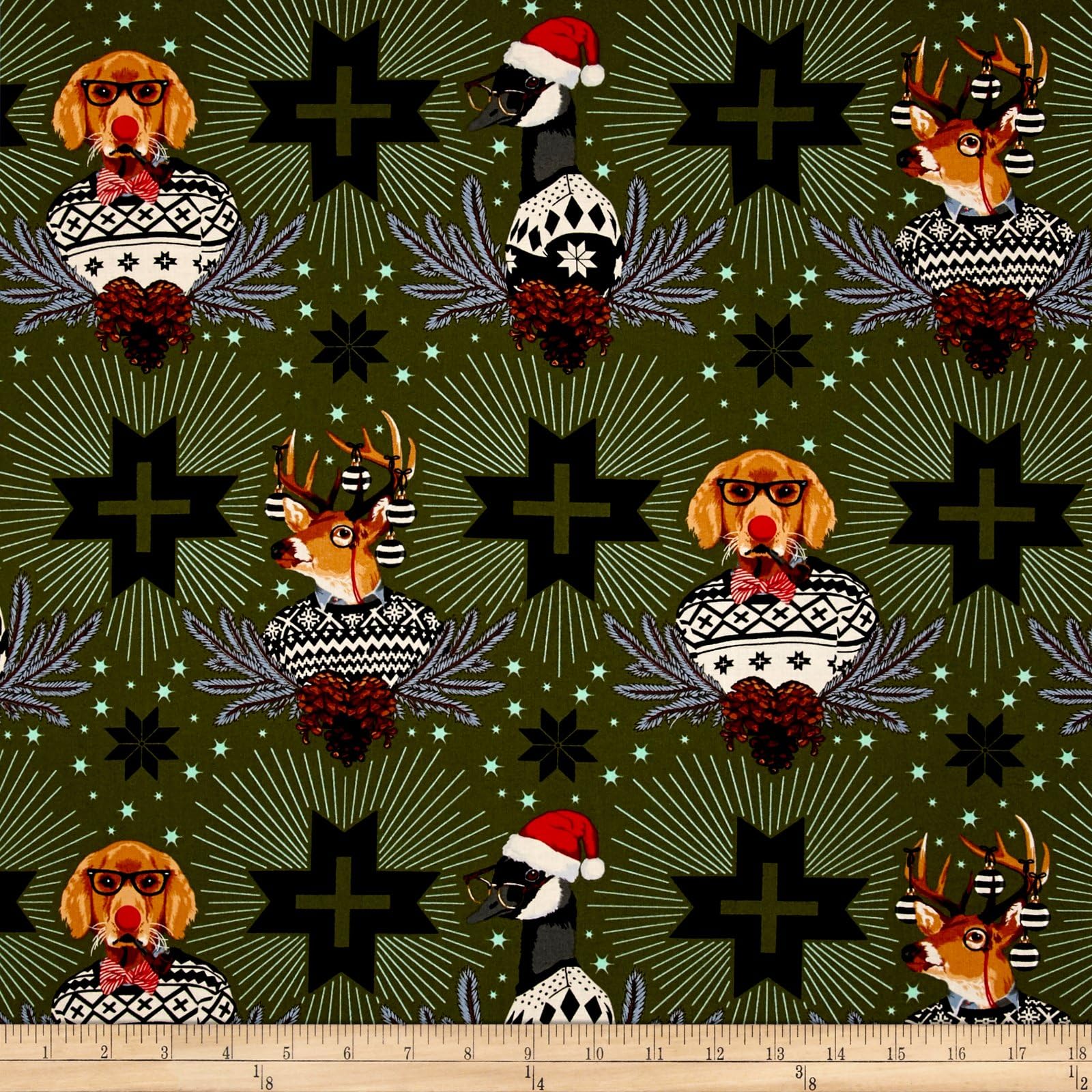 Tula Pink Holiday Homies Buck Buck Goose Pine Fabric By The Yard