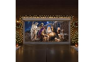 EVERGREEN FLAG Evergreen Christmas Double Garage Door Cover Nativity Scene | Fits Standard 2 car Garage Door Size 13' x 6' | Large Home Banner Sign for Winter Indoor Outdoor Wall House Party Decor