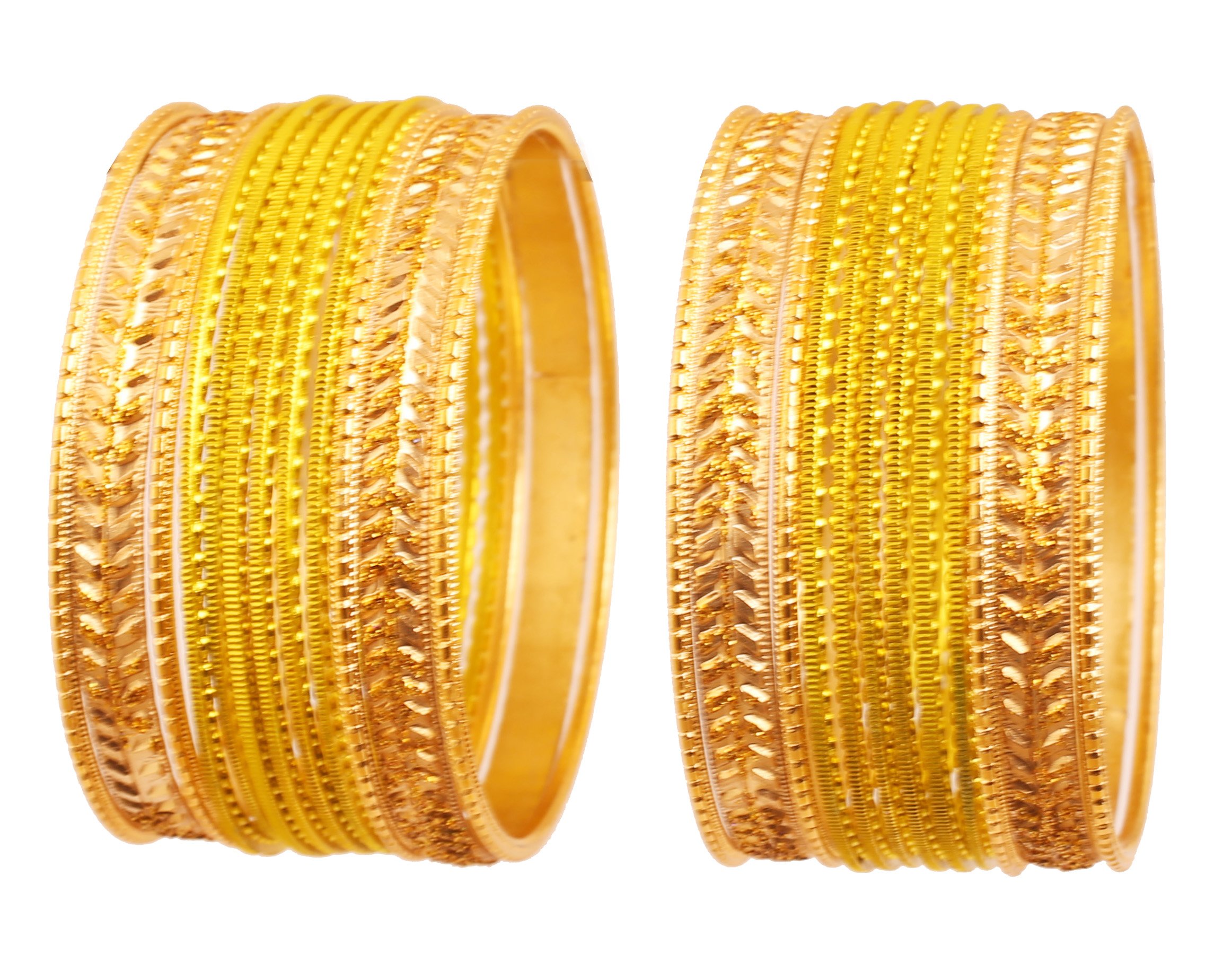 Touchstone New Metallic Colorful 2 Dozen Bangle Collection Indian Bollywood Textured Yellow Golden Color Jewelry Special Large Size Bangle Bracelets Set of 24 in Antique Gold Tone for Women