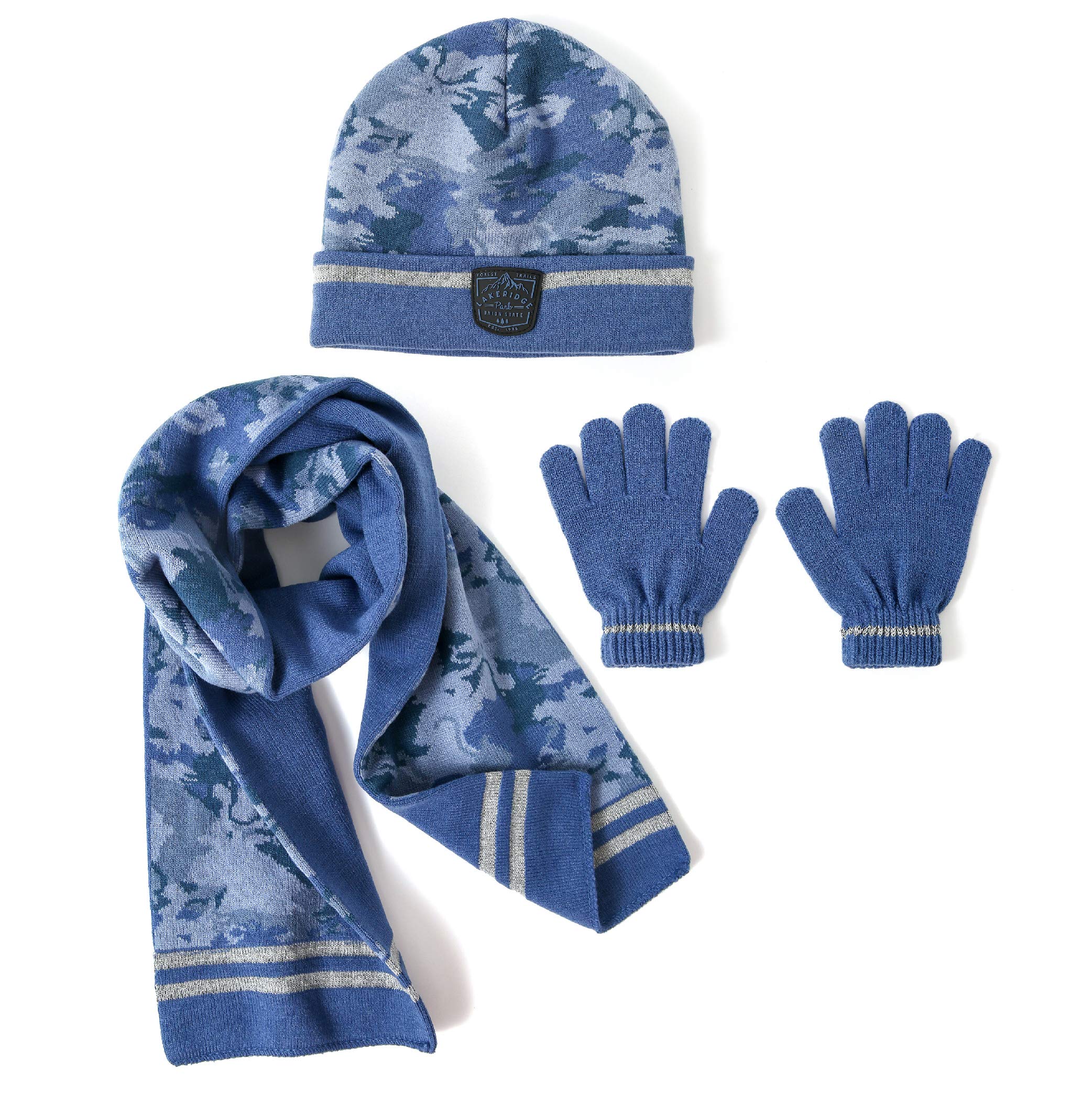 accsa Kids Boy Warm Beanie Blue Camo Reflective