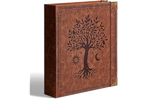 Ovesmusl Leather D Ring Binder Fits 8.5"x11" Letter Size Paper, 2 Inch EZD Ring Binders Holds 550 Sheets, Notepad Paper Cover Loose Leaf Organizer with Inner Pockets, Brown Tree