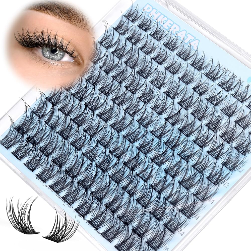 PHKERATA Natural Lash Clusters Wispy Eyelash Clusters, Eyelash Extensions | C Curl Individual Lashes, Mix Length Natural Look