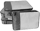 WTREE 4-Piece Packing Cubes Travel Accessories Set for Suitcases - Luggage Organizer Bags with Double Zipper - Mesh Top - Small - Dark Grey