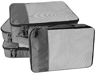 WTREE 4-Piece Packing Cubes Travel Accessories Set for Suitcases - Luggage Organizer Bags with Double Zipper - Mesh Top - Small - Dark Grey