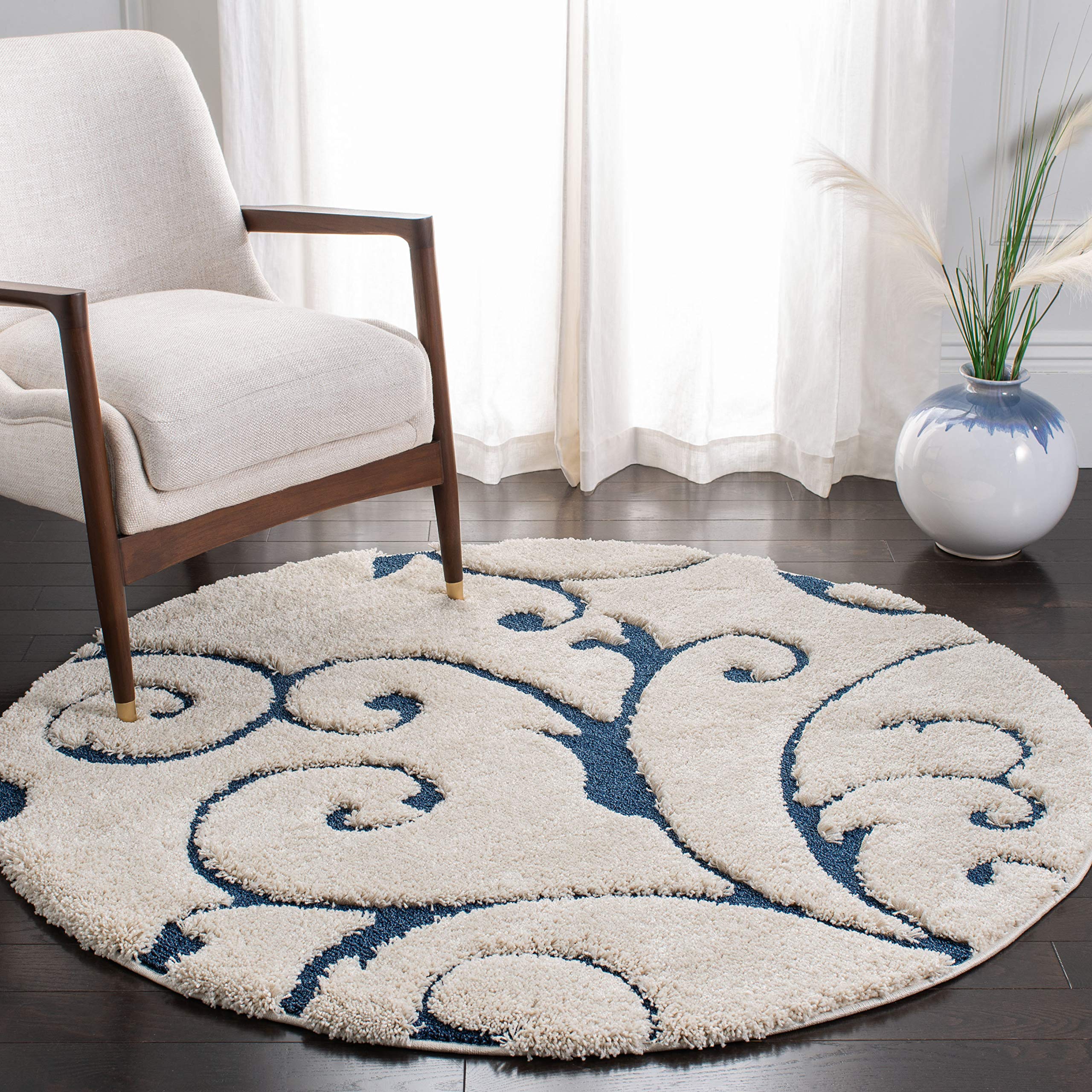 SAFAVIEH Florida Shag Collection Area Rug - 11' Round, Cream & Blue, Scroll Design, Non-Shedding & Easy Care, 1.2-inch Thick Ideal for High Traffic Areas in Living Room, Bedroom (SG455-1165) Image SAFAVIEH Florida Shag Collection Area Rug - 11' Round, Cream & Blue, Scroll Design, Non-Shedding & Easy Care, 1.2-inch Thick Ideal for High Traffic Areas in Living Room, Bedroom (SG455-1165) Image