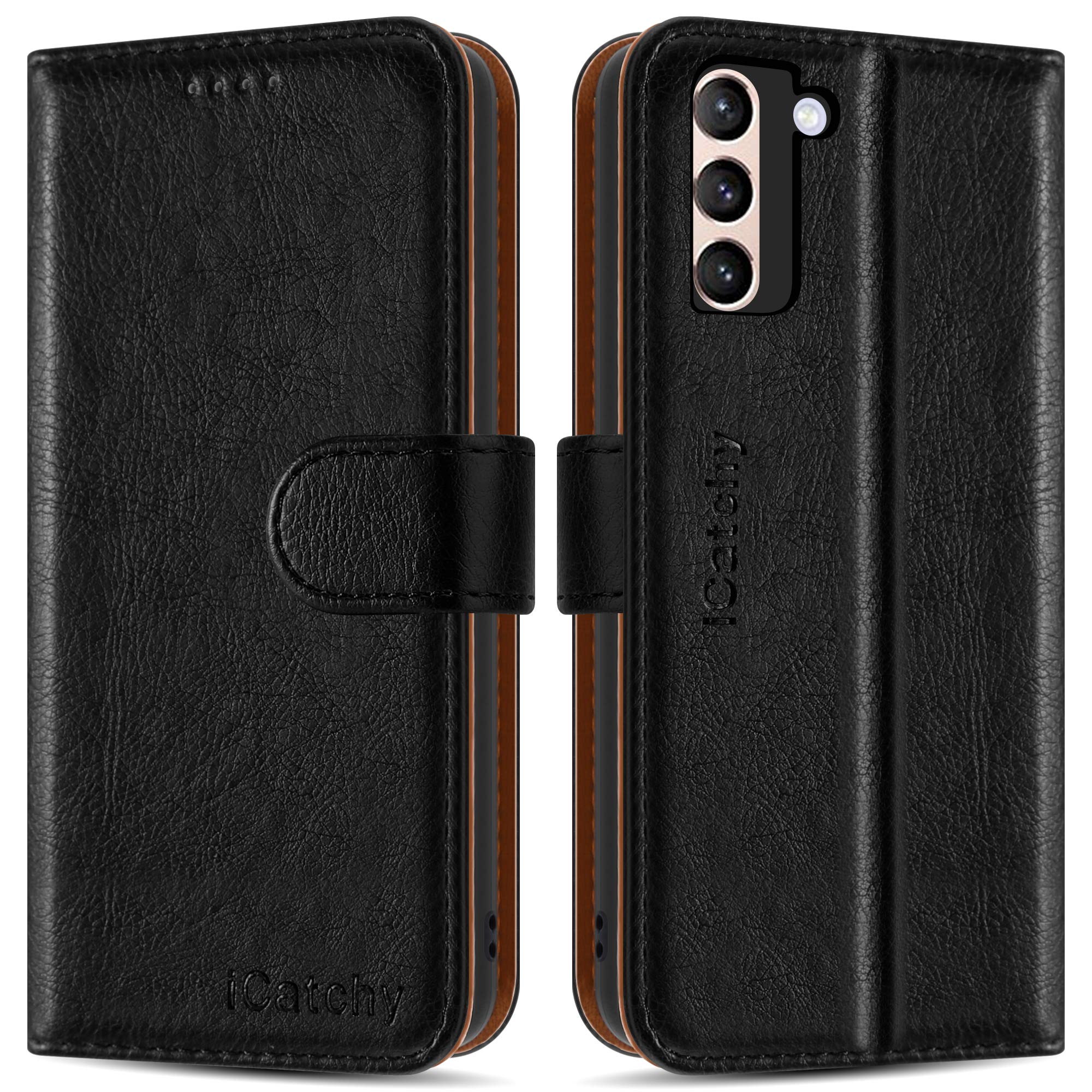 iCatchy for Samsung Galaxy S21+ 5G Case Leather Wallet Flip Stand View Cover with Card Slots Compatible with Galaxy S21+ 5G (6.7'') Phone Cover (Black)