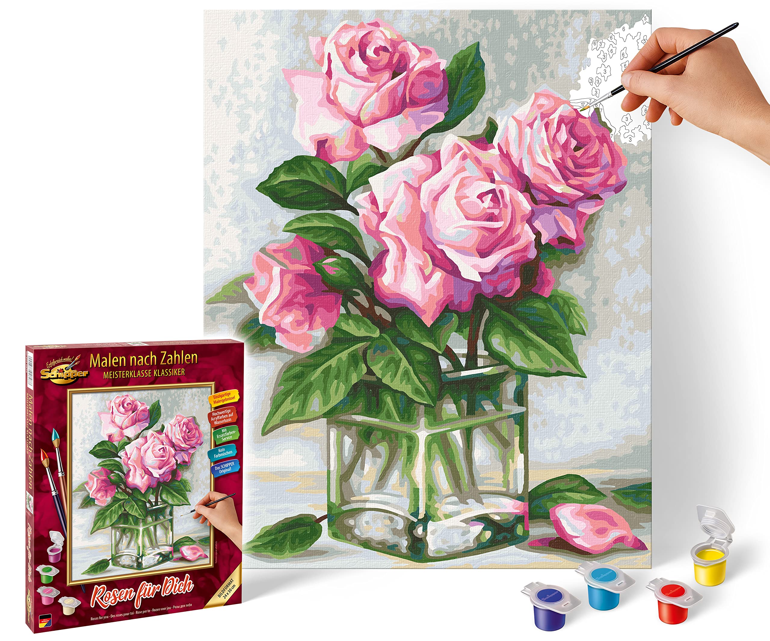 Schipper 609240828 Painting by Numbers - Roses for You - Painting Pictures for Adults Including Brush and Acrylic Paints 24 x 30 cm