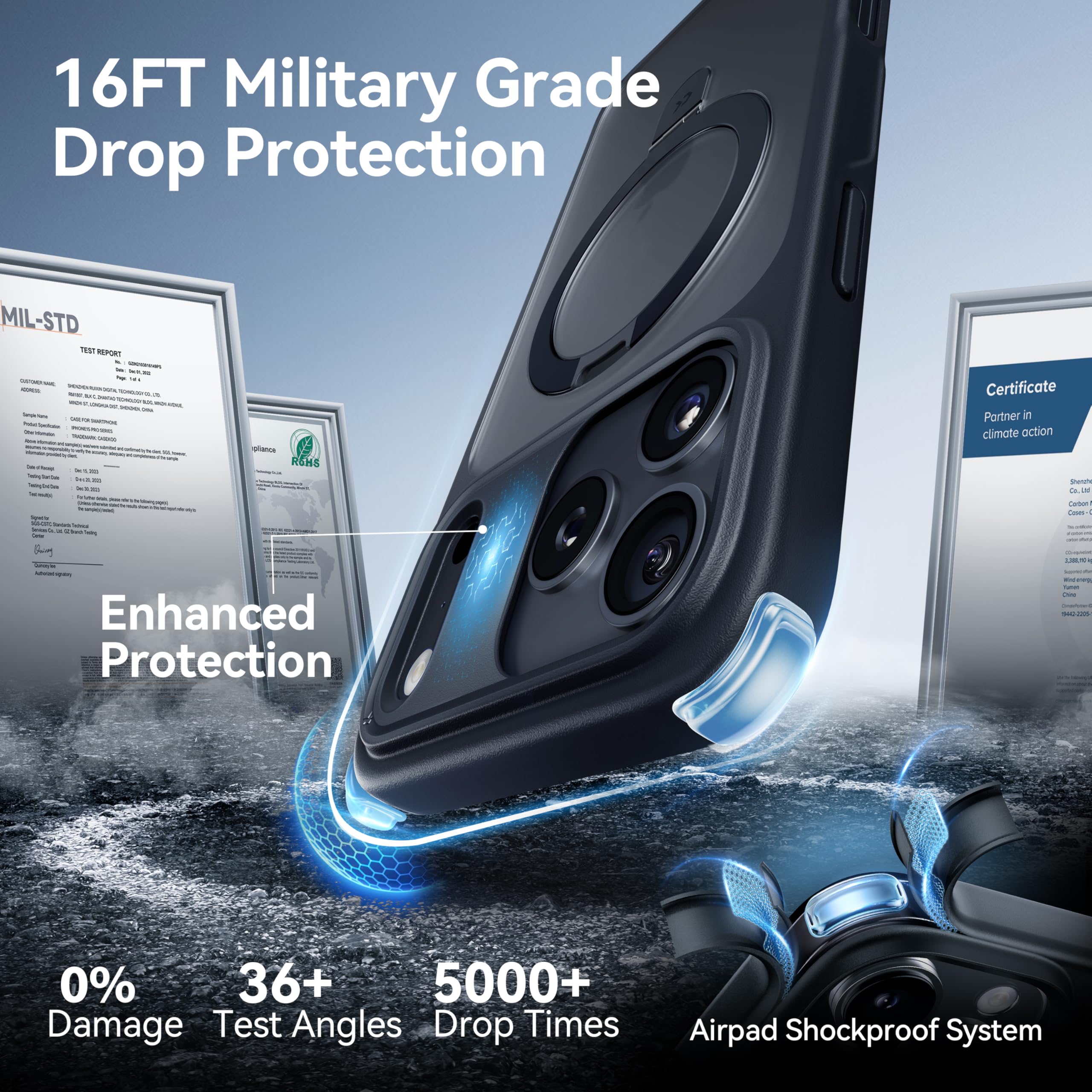 CASEKOO Ultra-Magnetic Stand for iPhone 17 Pro Max Case [Military Drop Protection] [Compatible with MagSafe] Shockproof Translucent Matte Slim Ring Holder Case for iPhone 17 ProMax 6.9