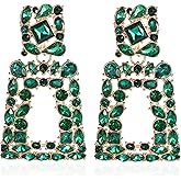 Rhinestone Rectangle Dangle Statement Earrings Trendy Crystal Geometric Drop Earrings hypoallergenic for Women