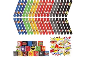 ATP ADT Superhero Slap Bracelet, 88PCS Superhero Birthday Party Supplies Favors for Kids Boys & Girls - 38PCS Superhero Slap Bracelet & 50PCS Superhero Stickers