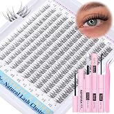 Natural Lash Clusters Kit DIY Lash Extension Kit Wispy Eyelash Extension Kit C-curly Individual Lashes Kit 9-12MM Short Eyelash Clusters with Lash Remover by Newcally