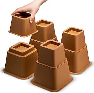 Define Essentials Heavy Duty Multi Height Bed Risers and Bed Lifts - Set of 4 Heavy Duty Adjustable Bed Lifts - Adjustable to 8, 5 or 3 Inch Heights (Brown)