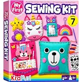 KRAFUN My First Sewing Kit for Kids Ages 6-12 | 7 Animal Dolls | 7 stuffed animal &amp; plush pillow projects. Pre-punched felt &amp; instructions included. Gift for girls &amp; boys