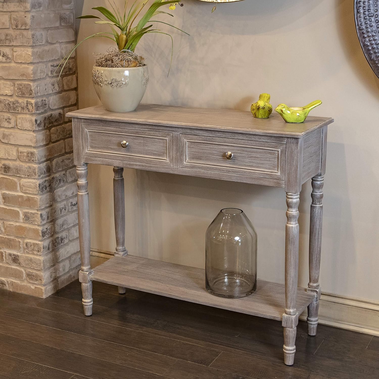 Decor Therapy Simplify Two Drawer Console table, Natural Wood: Furniture & Decor
