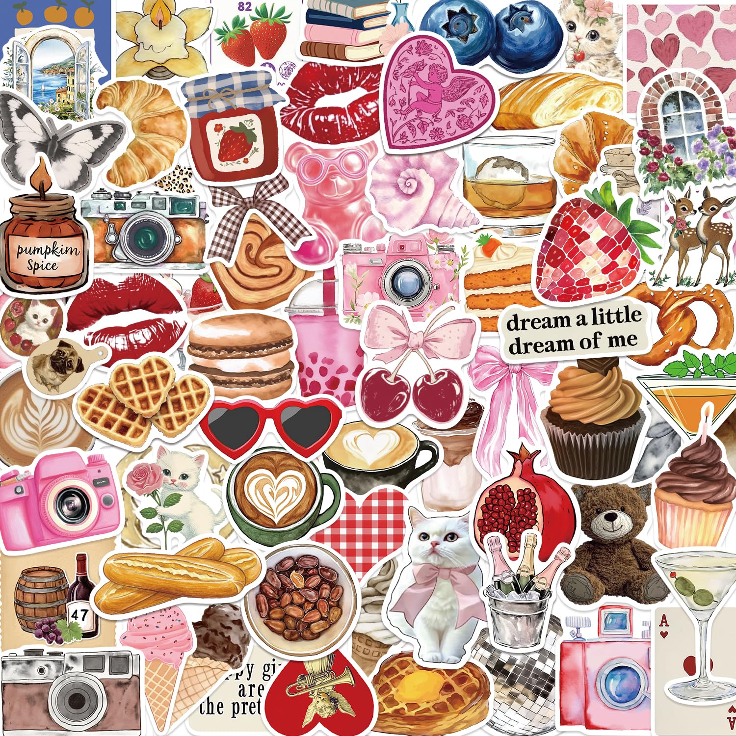 Photo 1 of 100 PCS Vintage Aesthetic Stickers Cute Coquette Stickers Food Cake Dessert Baking Sticker Coffee Journaling Scrapbooking Sticker Pack for Adult