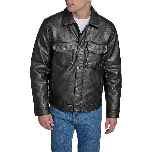 Amazon.com: Levi's Men's Faux Leather Hooded Trucker Jacket with