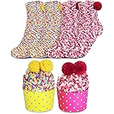 SATINIOR 2 Pairs Valentine‘s Day Fuzzy Socks Cupcake Socks Valentine‘s Day Gifts for Women Girl Winter Fuzzy Fluffy Warm Soft Socks Cupcake Packaging DIY Present Socks Birthday party Teachers Gifts