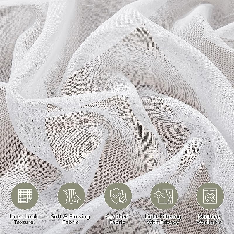Tende per Interni in Voile Effetto Lino, 2 Pannelli, 140x245 cm