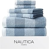 Nautica - Bath Towels, 100% Soft & Absorbent Fluffy Cotton, Highly Absorbent & Quick Dry, Medium Weight Bathroom Towels (Oak Lake Blue, 6 Piece)