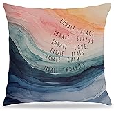 FITIE Inhale Exhale Mental Health Pillow Covers 18x18 Double-Sided, Abstract Watercolor Throw Pillow Covers, Motivational Gifts, Mental Health Office Decor, Counselor Therapist Office Decor