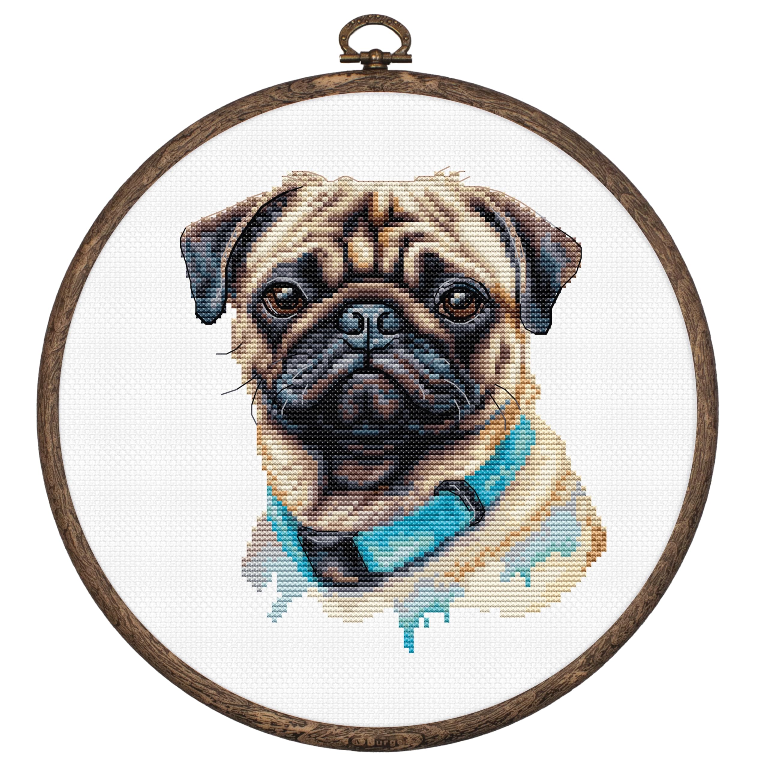 Luca-S Cross Stitch Kit with Hoop Included Pug, BC230, Counted Cross Stitch Kit for Adults, Needlecraft and Embroidery Kit