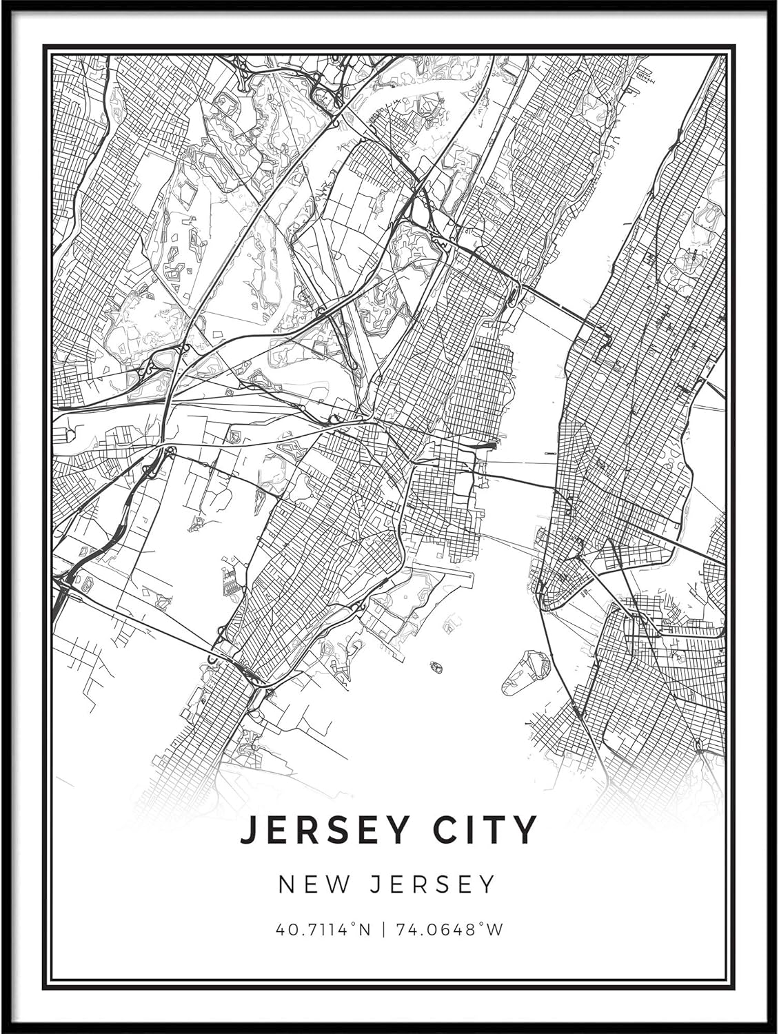 Squareious Jersey City map Poster Print | Modern Black and White Wall Art | Scandinavian Home Decor | New Jersey City Prints Artwork | Fine Art Posters 11x14