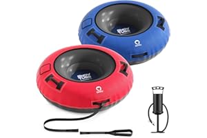 QPAU Snow Tube with Premium Canvas Cover 2 Pack for Kids and Adults, 48'' Inflatable Heavy Duty Snow Tube Made by Thickened Bottom, Sled Winter Outdoor Fun Toys for Children Boys Girls