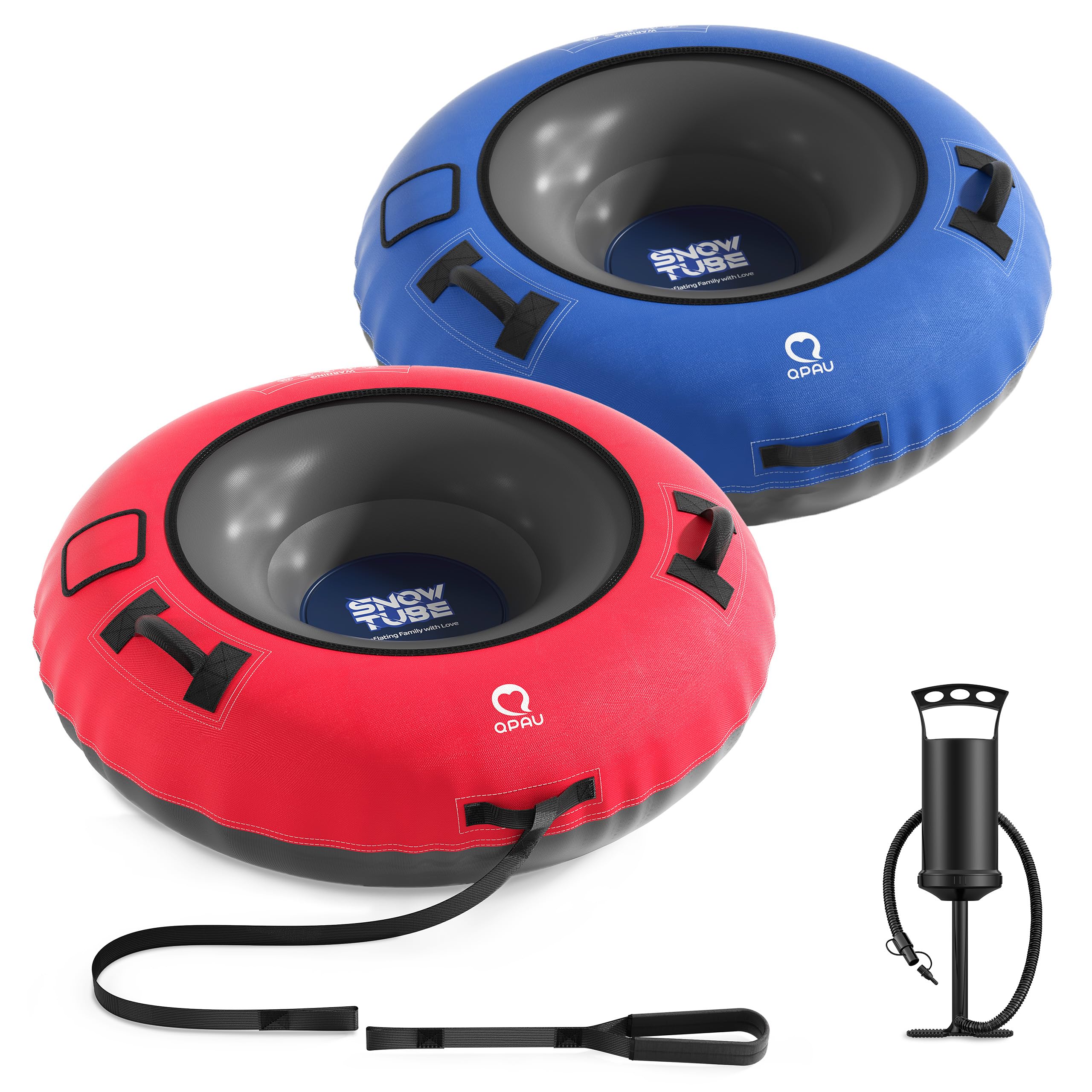 Photo 1 of QPAU Snow Tube with Premium Canvas Cover 2 Pack for Kids and Adults, 48'' Inflatable Heavy Duty Snow Tube Made by Thickened Bottom, Sled Winter Outdoor Fun Toys for Children Boys Girls (Blue & Red)