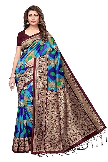 Reeva Trendz maheshwari silk with Blouse Piece Saree (RTSARS181983_ Sky Blue_ Free Size)