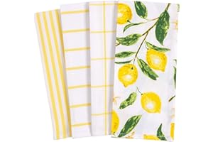 KAF Home Pantry Lemons All Over Kitchen Dish Towel Set of 4, Cotton, 18 x 28-inch