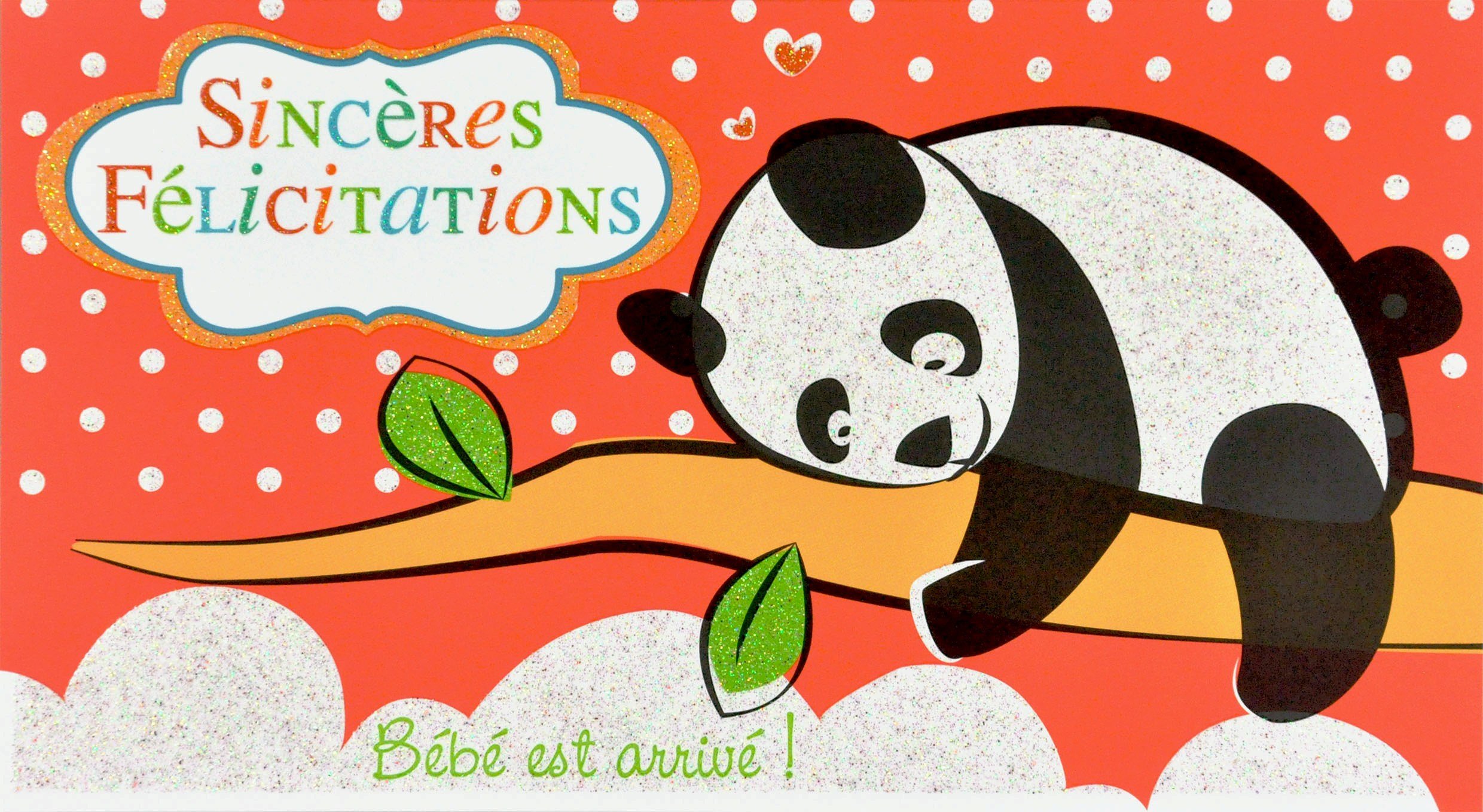 Afie 69-4222 Thank You Card Congratulations Glitter Panda Cute Bear Animal Design Dots Hearts Branch Leaves Nature Child Baby Christening