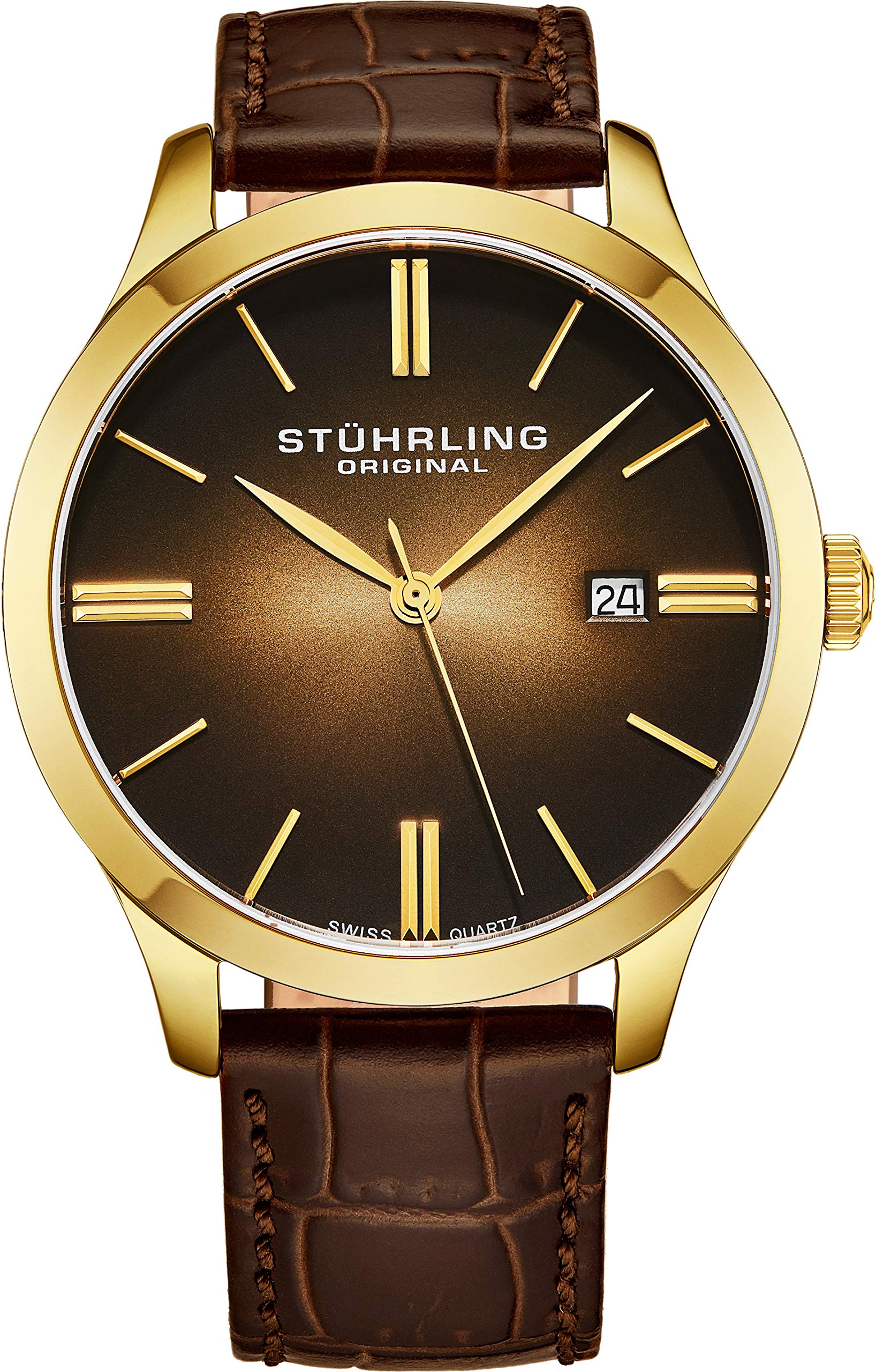 Stuhrling Original Men's Quartz Watch with Brown Dial Analogue Display and Brown Leather Strap 490.3335K31