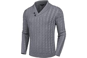 COOFANDY Men's Shawl Collar Pullover Sweater Slim Fit Casual Button Cable Knit Sweaters