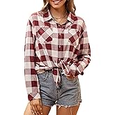 WARHORSEE Plaid Flannel Shirts for Women Long Sleeve, Loose Fit Womens Casual Flannels Button Down Shirts Blouses Tops