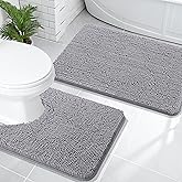 OLANLY Bathroom Rugs Sets 2 Piece, Soft Absorbent Chenille Bath Mats and U-Shaped Contour Toilet Mat Area Rug Set, Machine Washable Bath Carpet, Home Decor Accessories(30"x20"+24"x20", Grey)