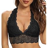 SHEKINI Women Floral Lace Bra Padded Breathable Bralette Halter Bra Wire Free Racerback Bra