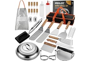 Grilljoy 37Pcs Flat Top Griddle Tools Set with Long/Short Spatulas Scraper & Basting Cover - Stainless Steel Grill Cooking Kit for Teppanyaki Camping - Complete Griddle Accessories Kit for Men Women