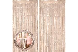 Voircoloria 2 Pack Champagne Gold Tinsel Foil Fringe Curtains, Champagne Party Decorations, Metallic Tinsel Party Streamers Backdrop for Birthday Baby Shower Graduation Wedding Party Decorations