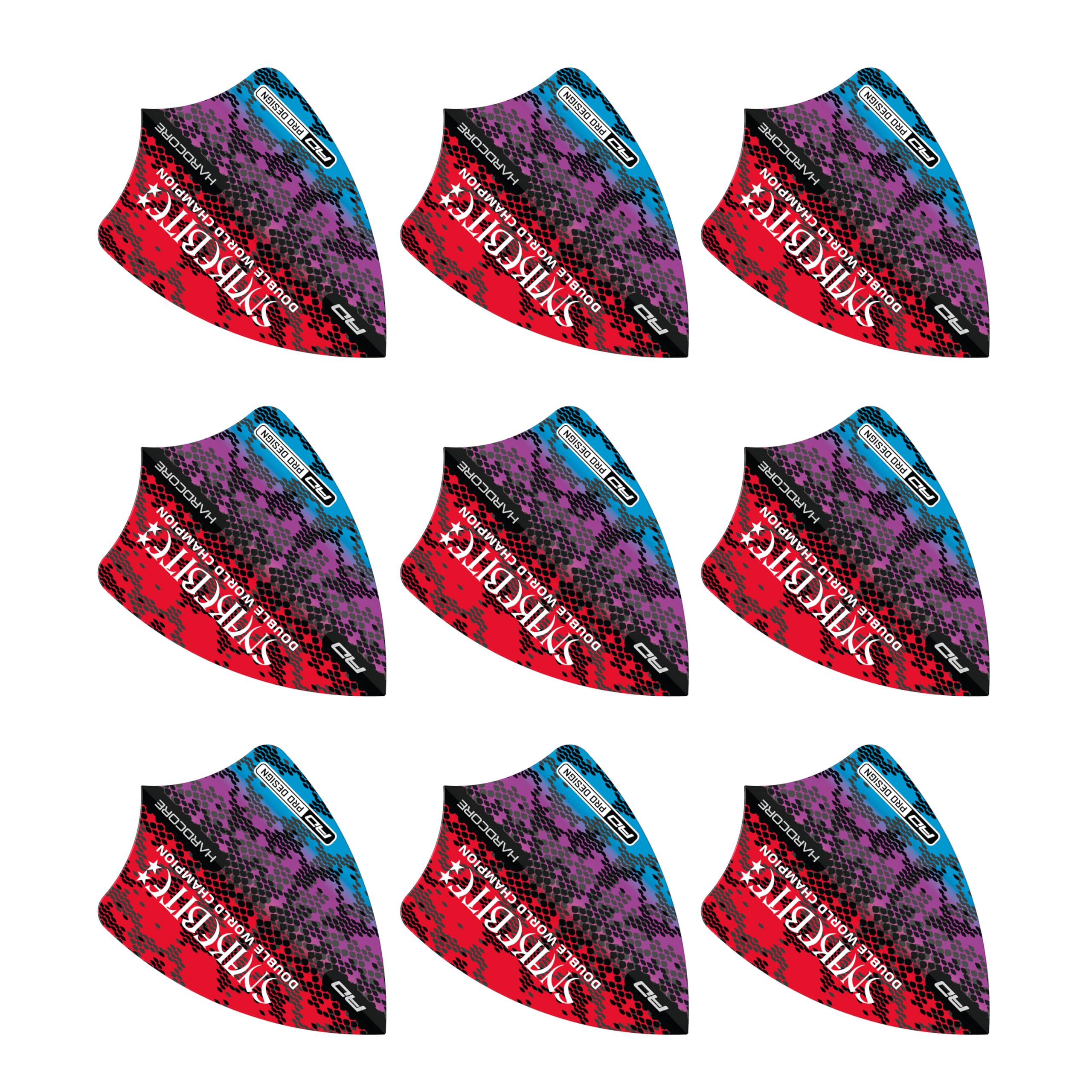 RED DRAGON Hardcore Peter Wright Snakebite Multi Freestyle Dart Flights- 3 Sets Per Pack (9 Dart Flights in total)