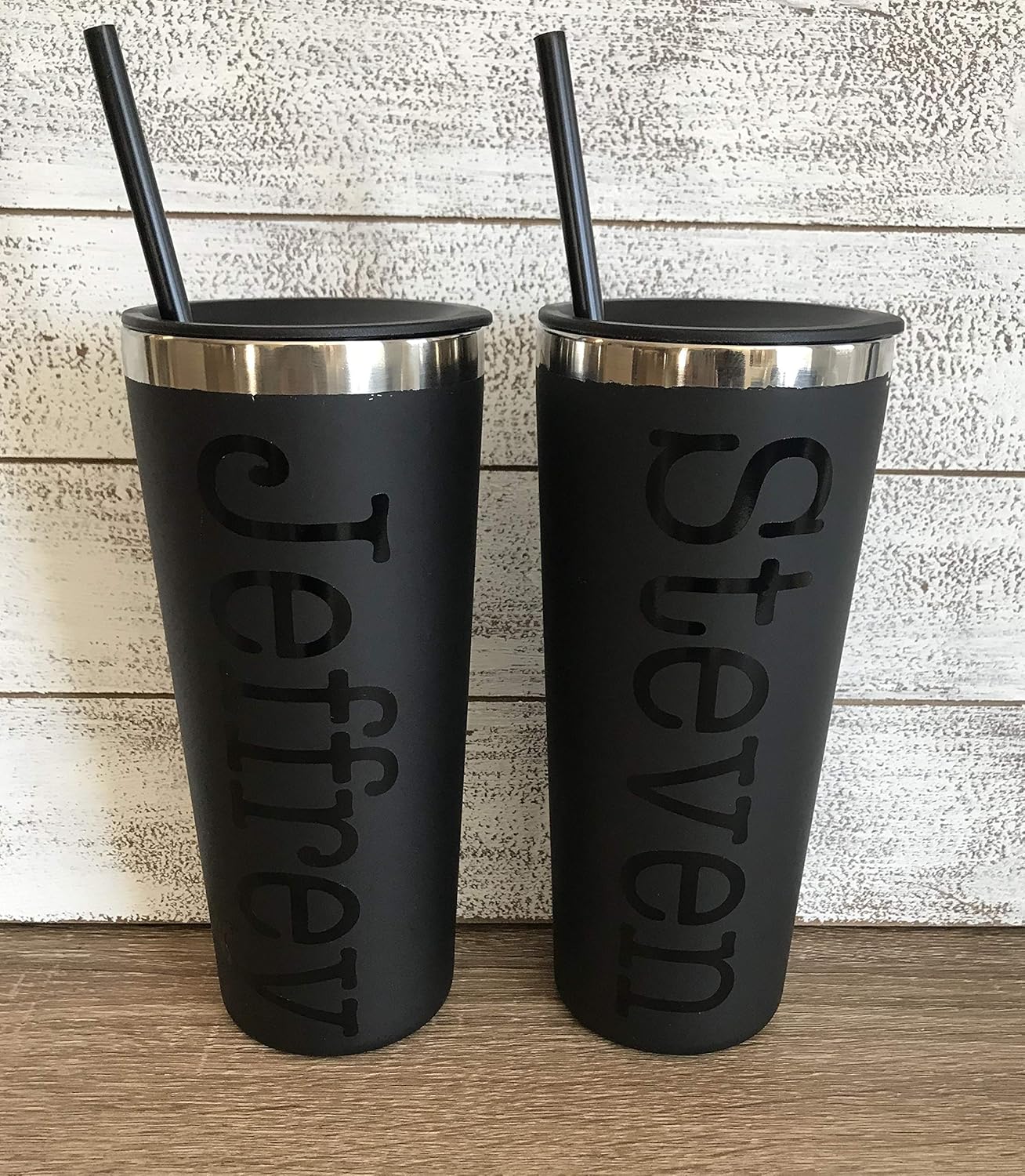 matte black tumbler with straw